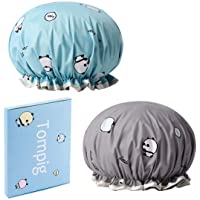 Los mejores  - Gorros de Ducha Reutilizables- Tompig 2 Piezas Gorros de Ducha Impermeables de Mujeres Gorro de Baño Elástico con Doble…